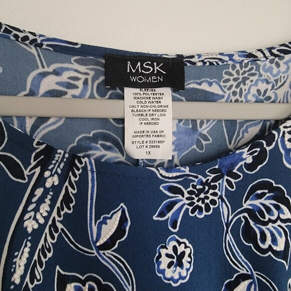 MSK Blue Floral Dress 1X Plus Size - Picture 3 of 4